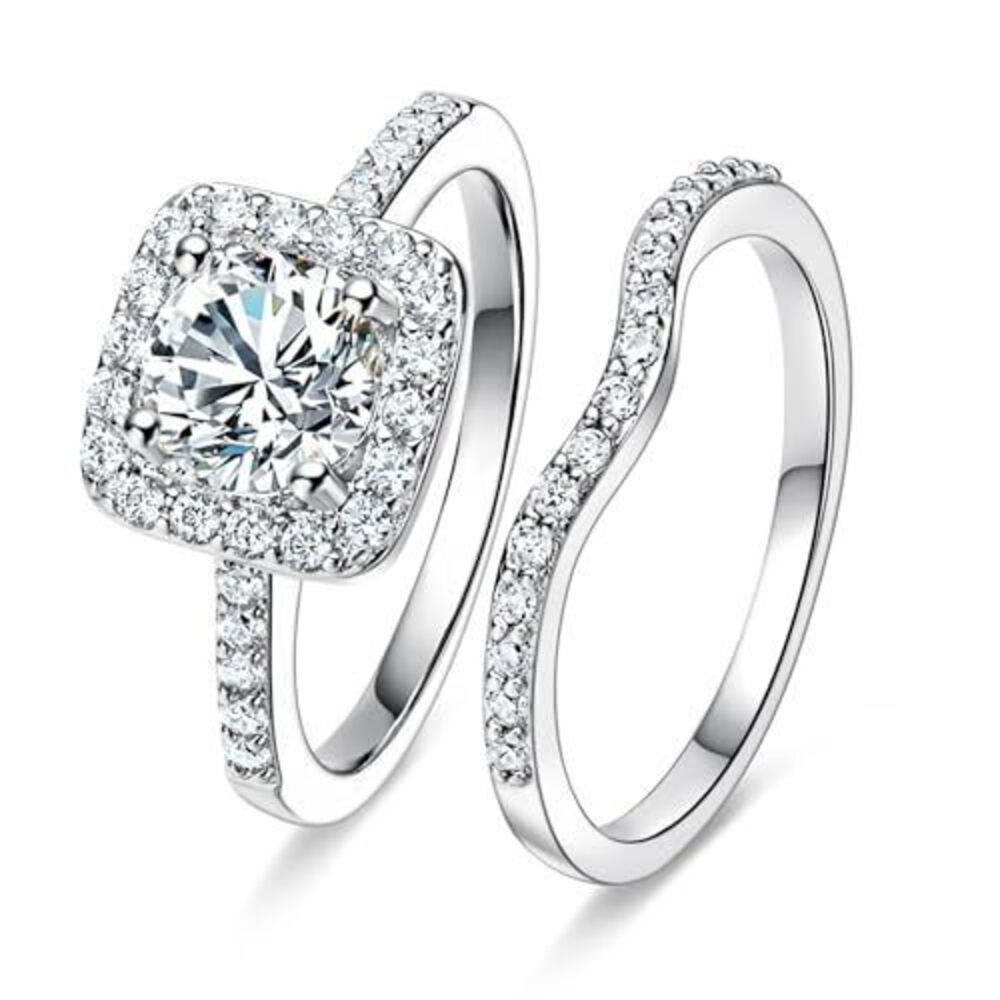 7549 18K White Gold Plated Cubic Zirconia Two-In-One Halo Wedding